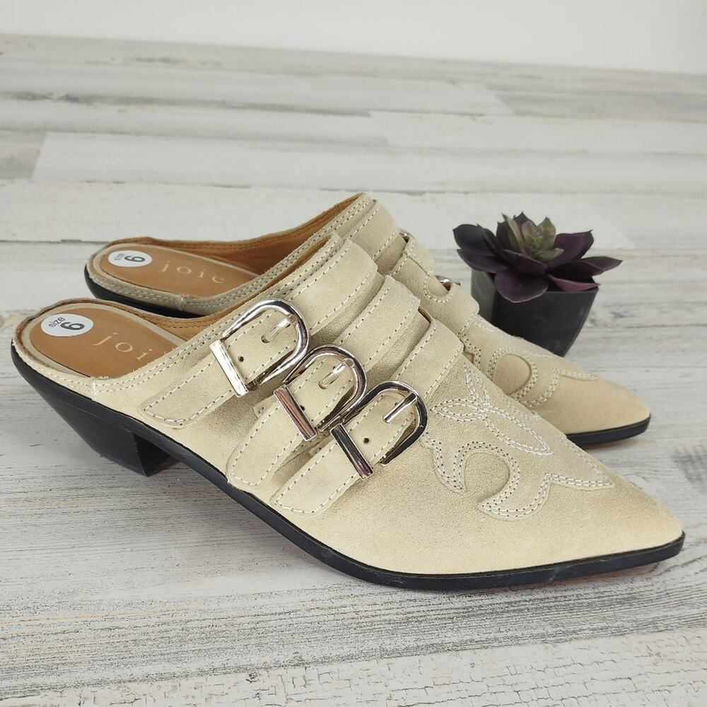Joie NEW Cabery Western Clogs Tan Leather Pointed Mules Size 6.5